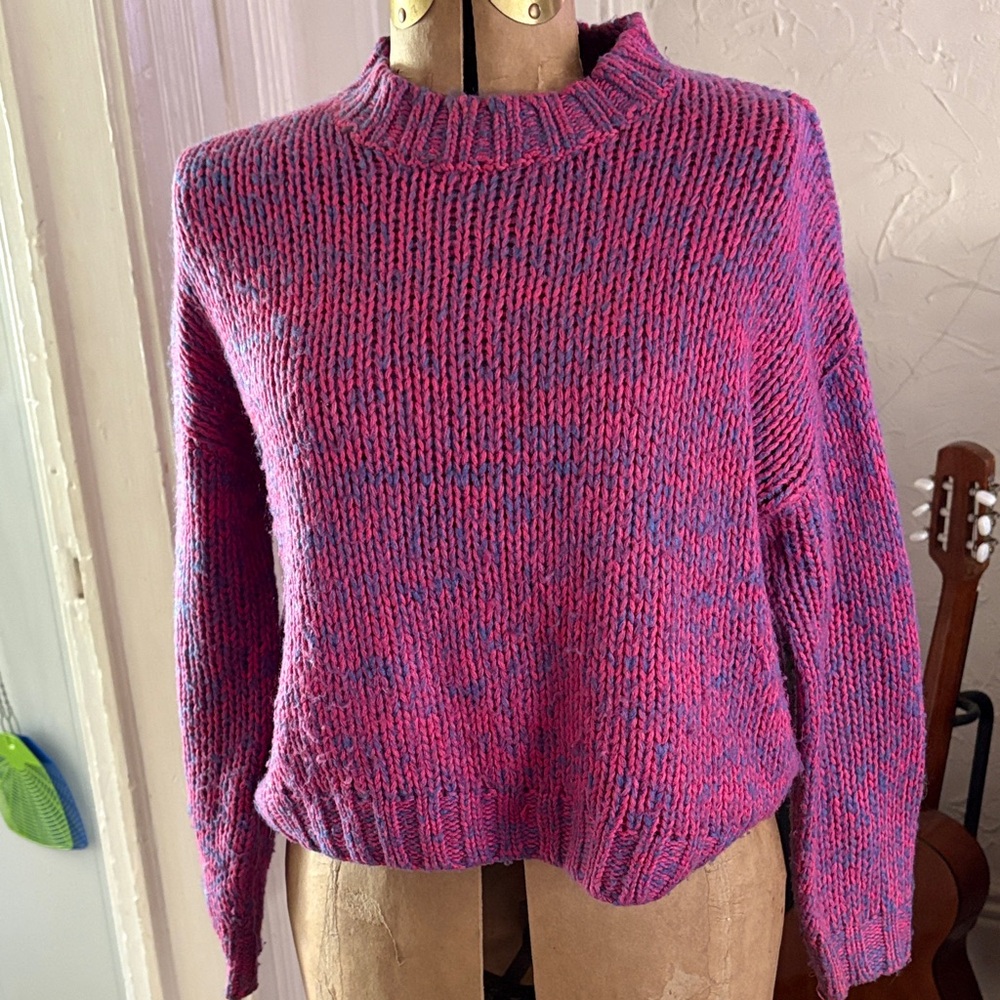 Bershka Pink and Blue Marled Crewneck Sweater